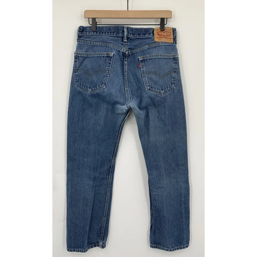 Levis 505 Jeans Mens 33x30 Blue Distressed‎ Straight Leg Medium Wash Denim Pants